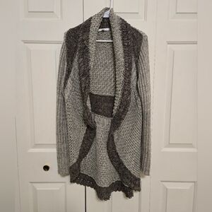 Cabi Open Circle Cardigan With Waterfall Collar In Gray And Brown Size Medium